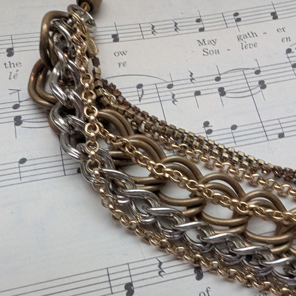 Chunky Muli Chain Gold and Silver Layered Necklace - Picture 6 of 7